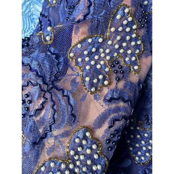 Gunit Womens Beaded Sheer Royal Blue Long Jacket XL 100% Rayon Made In India - Picture 9 of 14
